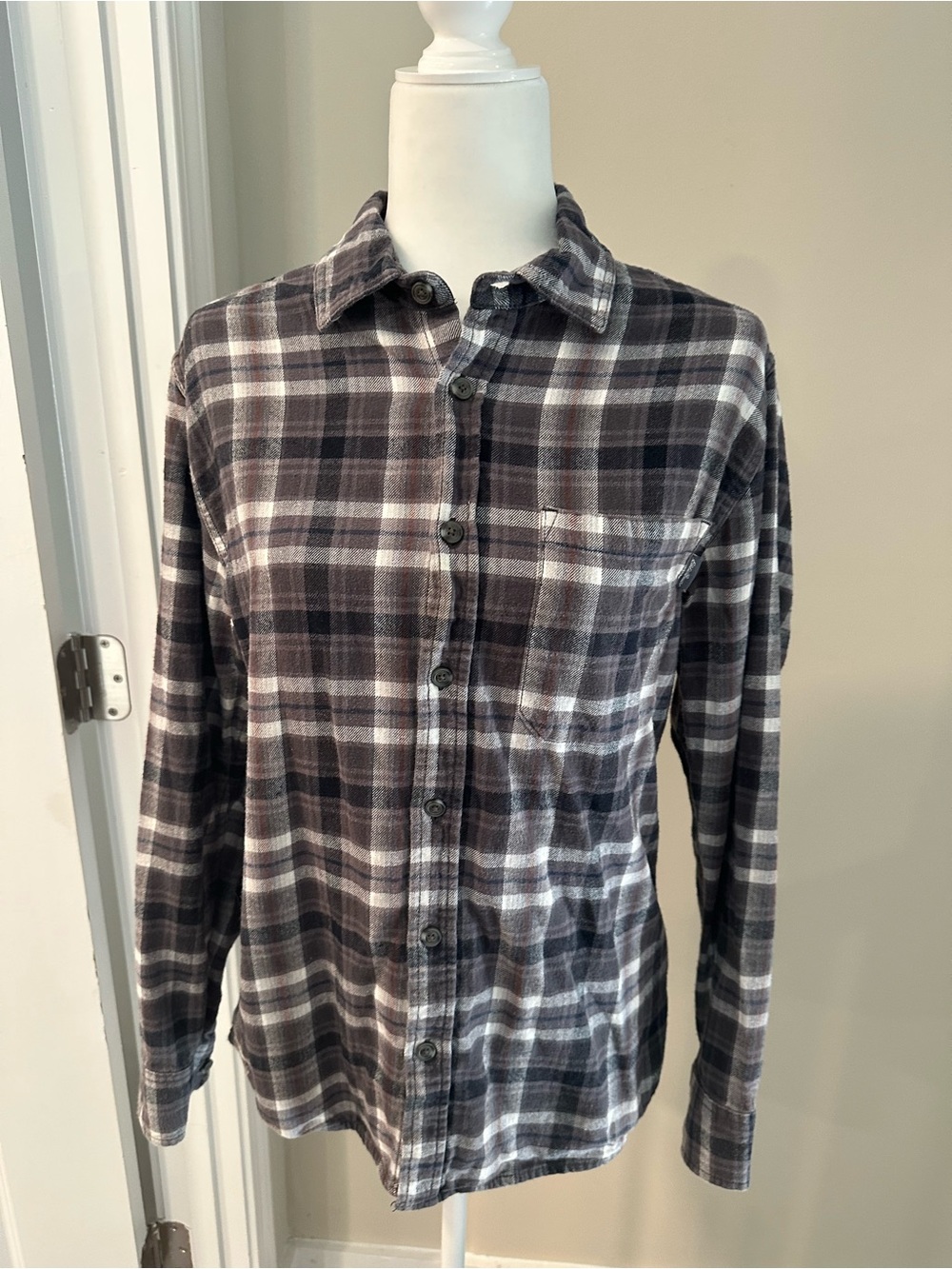 Eddie Bauer Black and Gray Plaid Button-Down Shirt